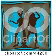Poster, Art Print Of Silhouetted Dancing Couple Grooving At A Blue Party