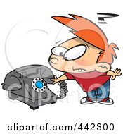 Poster, Art Print Of Cartoon Boy Trying To Use A Rotary Phone