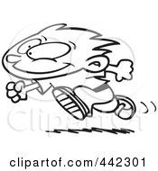 Royalty Free RF Clip Art Illustration Of A Cartoon Black And White Outline Design Of A Running Boy