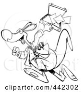 Royalty Free RF Clip Art Illustration Of A Cartoon Black And White Outline Design Of A Business Kangaroo by toonaday