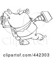 Poster, Art Print Of Cartoon Black And White Outline Design Of A Rushed Business Bear