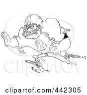 Royalty Free RF Clip Art Illustration Of A Cartoon Black And White Outline Design Of A Running Footballer