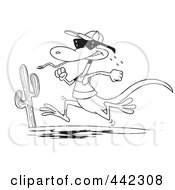Poster, Art Print Of Cartoon Black And White Outline Design Of A Running Lizard