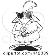Royalty Free RF Clip Art Illustration Of A Cartoon Black And White Outline Design Of A Secretive Rooster