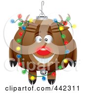 Poster, Art Print Of Cartoon Black And White Outline Design Of A Rudolph Ornament