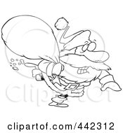 Royalty Free RF Clip Art Illustration Of A Cartoon Black And White Outline Design Of A Rushed Santa
