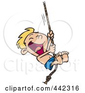 Cartoon Summer Boy On A Rope Swing
