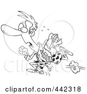 Royalty Free RF Clip Art Illustration Of A Cartoon Black And White Outline Design Of A Businessman Rushing by toonaday