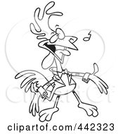 Poster, Art Print Of Cartoon Black And White Outline Design Of A Singing Rooster