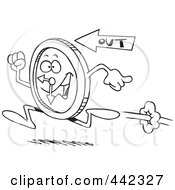 Royalty Free RF Clip Art Illustration Of A Cartoon Black And White Outline Design Of A Running Clock by toonaday