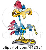 Cartoon Rooster Measuring And Weighing Himself