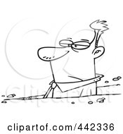 Poster, Art Print Of Cartoon Black And White Outline Design Of A Businessman Stuck In A Rut