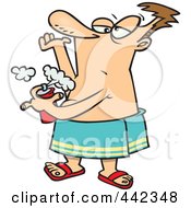 Royalty Free RF Clip Art Illustration Of A Cartoon Man Spraying On Deodorant by toonaday