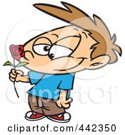 Poster, Art Print Of Cartoon Boy Holding A Red Rose