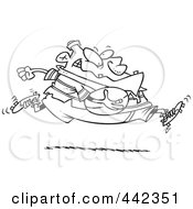 Royalty Free RF Clip Art Illustration Of A Cartoon Black And White Outline Design Of A Fat Rugby Football Player Running by toonaday
