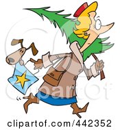 Poster, Art Print Of Cartoon Woman Carrying A Dog In Her Purse And A Christmas Tree