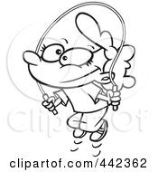 Royalty Free RF Clip Art Illustration Of A Cartoon Black And White Outline Design Of A Girl Jump Roping