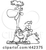 Poster, Art Print Of Cartoon Black And White Outline Design Of A Young Man With A Bag Of Hammers