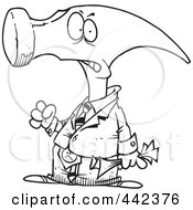 Royalty Free RF Clip Art Illustration Of A Cartoon Black And White Outline Design Of A Hammerhead Businessman