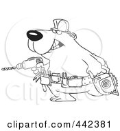 Poster, Art Print Of Cartoon Black And White Outline Design Of A Handy Bear With Tools