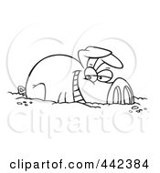 Poster, Art Print Of Cartoon Black And White Outline Design Of A Happy Pig In A Mud Puddle