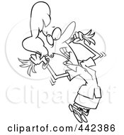 Poster, Art Print Of Cartoon Black And White Outline Design Of A Stressed Woman Pulling Her Hair