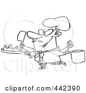 Cartoon Black And White Outline Design Of A Multi Tasking Chef