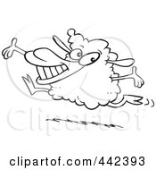 Poster, Art Print Of Cartoon Black And White Outline Design Of A Happy Lamb Leaping