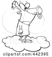 Royalty Free RF Clip Art Illustration Of A Cartoon Black And White Outline Design Of A Male Angel With A Halo On His Nose