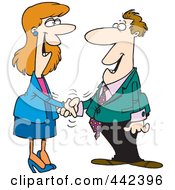Royalty Free RF Clip Art Illustration Of A Cartoon Businessman And Woman Shaking Hands by toonaday
