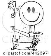 Royalty Free RF Clip Art Illustration Of A Cartoon Black And White Outline Design Of A Smiley Face Businessman