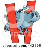 Poster, Art Print Of Cartoon Hippo Squeezing Through A Letter H