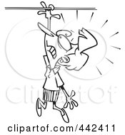 Cartoon Black And White Outline Design Of A Businesswoman Losing Her Grip