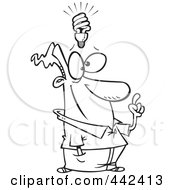 Poster, Art Print Of Cartoon Black And White Outline Design Of A Man With A Halogen Light Idea