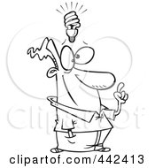 Royalty Free RF Clip Art Illustration Of A Cartoon Black And White Outline Design Of A Man With A Halogen Light Idea