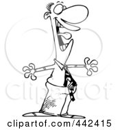 Royalty Free RF Clip Art Illustration Of A Cartoon Black And White Outline Design Of A Hyper Businessman