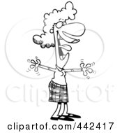Royalty Free RF Clip Art Illustration Of A Cartoon Black And White Outline Design Of A Hyper Businesswoman