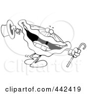 Cartoon Black And White Outline Design Of A Happy Clam Dancing