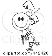 Royalty Free RF Clip Art Illustration Of A Cartoon Black And White Outline Design Of A Businesswoman Putting On A Happy Face