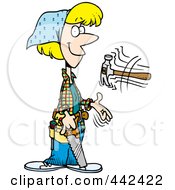 Cartoon Female Carpenter Holding A Saw And Tossing A Hammer