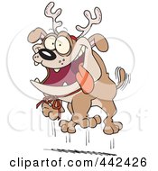 Poster, Art Print Of Cartoon Christmas Bulldog Wearing Antlers