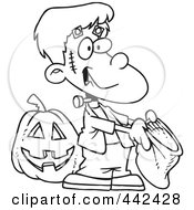 Poster, Art Print Of Cartoon Black And White Outline Design Of A Frankenstein Boy Trick Or Treating