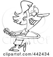 Royalty Free RF Clip Art Illustration Of A Cartoon Black And White Outline Design Of A Business Woman Doing A Happy Dance