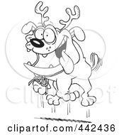 Poster, Art Print Of Cartoon Black And White Outline Design Of Christmas Bulldog Wearing Antlers
