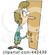 Cartoon Woman Holding A Broken Door Handle