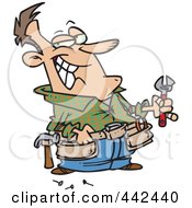 Poster, Art Print Of Cartoon Repair Man Holding A Wrench