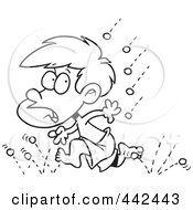 Poster, Art Print Of Cartoon Black And White Outline Design Of A Little Boy Running From Hail
