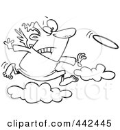 Poster, Art Print Of Cartoon Black And White Outline Design Of A Male Angel Chasing His Halo