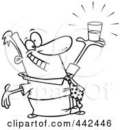 Poster, Art Print Of Cartoon Black And White Outline Design Of A Businessman Holding A Glass Half Full