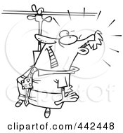 Cartoon Black And White Outline Design Of A Businessman Losing His Grip